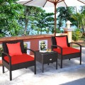 3 Pieces PE Rattan Wicker Sofa Set with Washable and Removable Cushion for Patio - Gallery View 30 of 36
