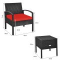 3 Pieces PE Rattan Wicker Sofa Set with Washable and Removable Cushion for Patio - Gallery View 28 of 36