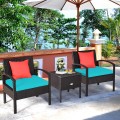 3 Pieces PE Rattan Wicker Sofa Set with Washable and Removable Cushion for Patio - Gallery View 19 of 36