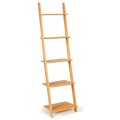 5-Tier Ladder Shelf Modern Bamboo Leaning Bookshelf Ladder Bookcase - Gallery View 7 of 12