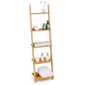 5-Tier Ladder Shelf Modern Bamboo Leaning Bookshelf Ladder Bookcase - Gallery View 5 of 12