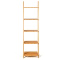 5-Tier Ladder Shelf Modern Bamboo Leaning Bookshelf Ladder Bookcase - Gallery View 8 of 12