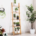 5-Tier Ladder Shelf Modern Bamboo Leaning Bookshelf Ladder Bookcase - Gallery View 1 of 12