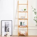 5-Tier Ladder Shelf Modern Bamboo Leaning Bookshelf Ladder Bookcase - Gallery View 4 of 12