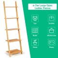 5-Tier Ladder Shelf Modern Bamboo Leaning Bookshelf Ladder Bookcase - Gallery View 10 of 12