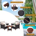 3 Pieces Solid Wood Frame Patio Rattan Furniture Set