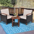 3 Pieces Solid Wood Frame Patio Rattan Furniture Set - Gallery View 6 of 48