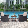 3 Pieces Solid Wood Frame Patio Rattan Furniture Set - Gallery View 7 of 48