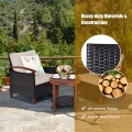 3 Pieces Solid Wood Frame Patio Rattan Furniture Set - Gallery View 13 of 48