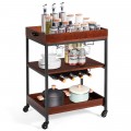 3 Tiers Kitchen Island Serving Bar Cart with Glasses Holder and Wine Bottle Rack - Gallery View 8 of 11