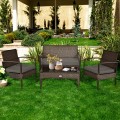 4 Pieces Patio Rattan Cushioned Furniture Set with Loveseat and Table - Gallery View 13 of 25