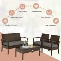 4 Pieces Patio Rattan Cushioned Furniture Set with Loveseat and Table - Gallery View 17 of 25