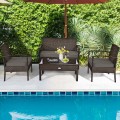 4 Pieces Patio Rattan Cushioned Furniture Set with Loveseat and Table