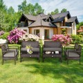 4 Pieces Patio Rattan Cushioned Furniture Set with Loveseat and Table - Gallery View 19 of 25