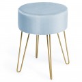Round Velvet Ottoman Footrest Stool Side Table Dressing Chair with Metal Legs