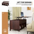 Wood Lift Top Coffee Table with Storage Lower Shelf - Gallery View 10 of 30