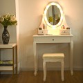 3 Drawers Lighted Mirror Vanity Dressing Table Stool Set - Gallery View 6 of 22