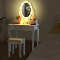 3 Drawers Lighted Mirror Vanity Dressing Table Stool Set - Gallery View 7 of 22