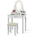 3 Drawers Lighted Mirror Vanity Dressing Table Stool Set - Gallery View 9 of 22