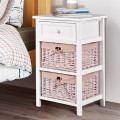 3 Tiers Wooden Storage Nightstand with 2 Baskets and 1 Drawer - Gallery View 2 of 23