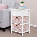 3 Tiers Wooden Storage Nightstand with 2 Baskets and 1 Drawer - Gallery View 1 of 23
