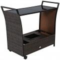 Patio Rattan Bar Serving Cart with Glass Top and Handle - Gallery View 1 of 12