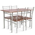 5 Pieces Wood Metal Dining Table Set with 4 Chairs - Gallery View 12 of 26