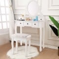Dressing Table Set with Oval Mirror, Stool and 5 Storage Drawers - Gallery View 1 of 12
