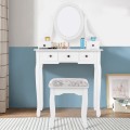 Dressing Table Set with Oval Mirror, Stool and 5 Storage Drawers - Gallery View 3 of 12