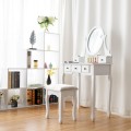 Dressing Table Set with Oval Mirror, Stool and 5 Storage Drawers - Gallery View 2 of 12