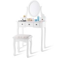 Dressing Table Set with Oval Mirror, Stool and 5 Storage Drawers - Gallery View 5 of 12
