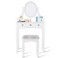 Dressing Table Set with Oval Mirror, Stool and 5 Storage Drawers