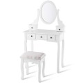 Dressing Table Set with Oval Mirror, Stool and 5 Storage Drawers - Gallery View 7 of 12