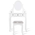 Dressing Table Set with Oval Mirror, Stool and 5 Storage Drawers - Gallery View 8 of 12