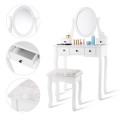 Dressing Table Set with Oval Mirror, Stool and 5 Storage Drawers