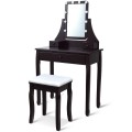 10 LED Lighted Rotating Mirror and 3 Drawers Vanity Table Set with Cushioned Stool - Gallery View 19 of 36