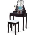 10 LED Lighted Rotating Mirror and 3 Drawers Vanity Table Set with Cushioned Stool - Gallery View 16 of 36