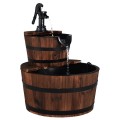 2 Tiers Outdoor Wooden Barrel Waterfall Fountain with Pump - Gallery View 3 of 10