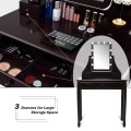 10 LED Lighted Rotating Mirror and 3 Drawers Vanity Table Set with Cushioned Stool - Gallery View 22 of 36