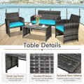4 Pieces Patio Rattan Furniture Set with Glass Table and Loveseat - Gallery View 29 of 50