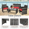 4 Pieces Patio Rattan Furniture Set with Glass Table and Loveseat - Gallery View 19 of 50