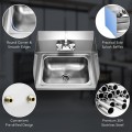 Stainless Steel Sink Wall Mount Hand Washing Sink with Faucet and Side Splash - Gallery View 10 of 11