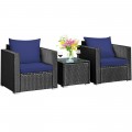 3 Pieces Patio Wicker Furniture Set with Cushion - Gallery View 3 of 60