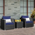 3 Pieces Patio Wicker Furniture Set with Cushion - Gallery View 2 of 60