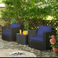 3 Pieces Patio Wicker Furniture Set with Cushion - Gallery View 6 of 60