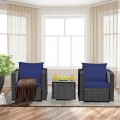 3 Pieces Patio Wicker Furniture Set with Cushion - Gallery View 7 of 60