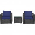 3 Pieces Patio Wicker Furniture Set with Cushion - Gallery View 8 of 60