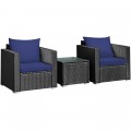 3 Pieces Patio Wicker Furniture Set with Cushion - Gallery View 9 of 60