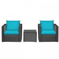 3 Pieces Patio Wicker Furniture Set with Cushion - Gallery View 34 of 60