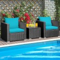 3 Pieces Patio Wicker Furniture Set with Cushion - Gallery View 30 of 60